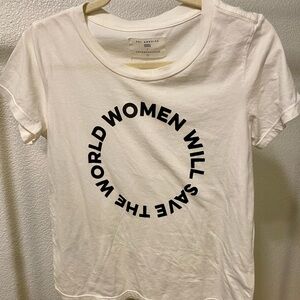 Anthropologie Cream Graphic Crop Tee